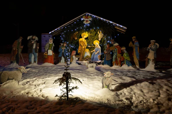 Decoração Natal Livre Coberto Com Neve — Fotografia de Stock