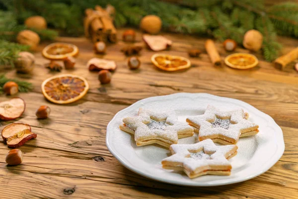 Stilleben Jul Linzer Cookies — Stockfoto