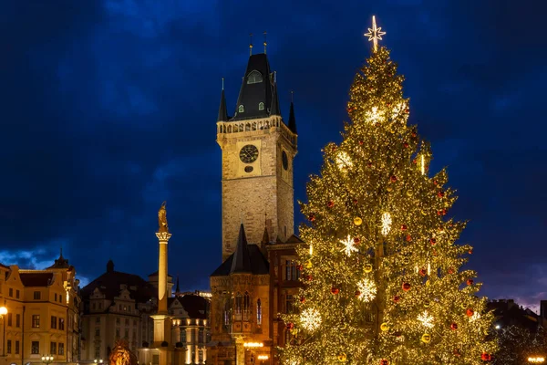 Παλιάς Πόλης Τετραγωνικό Στο Χριστούγεννα Ώρα Πράγα Τσεχία — Φωτογραφία Αρχείου
