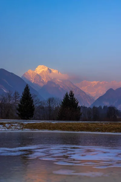 Winterlandschap Bij Dorp Bovec Nationaal Park Triglavski Slovenië — Stockfoto