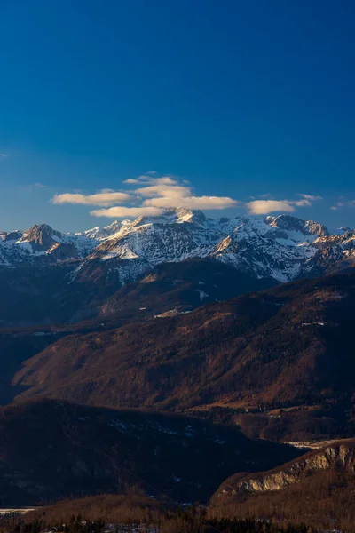 Vinterlandskap Med Triglav Topp Triglavski Nationalpark Slovenien — Stockfoto