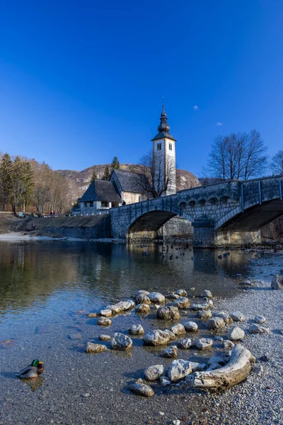 Kostel Janeze Krstnika Ribcev Laz Bohinj Národní Park Triglav Slovinsko — Stock fotografie