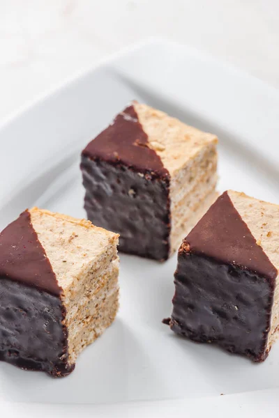 Nutty Sponge Cakes Chocolate Coating — Stock Photo, Image