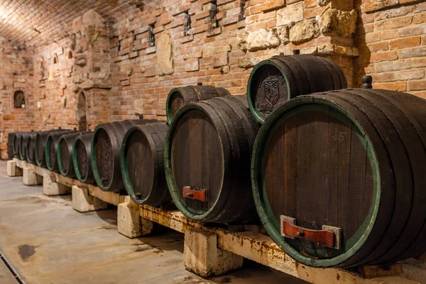捷克共和国摩拉维亚南部Rakvice装有桶的酒窖 — 图库照片