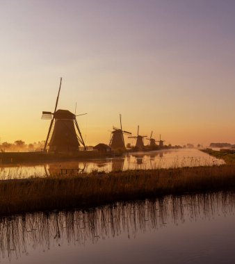 Traditional Dutch windmills in Kinderdijk - Unesco site, The Netherlands