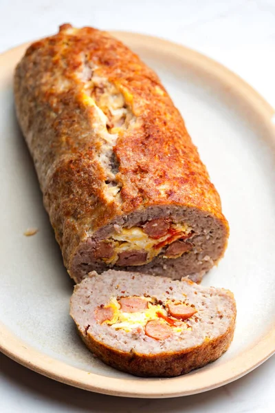 Homemade Meat Loaf Filled Egg Sausage — Φωτογραφία Αρχείου