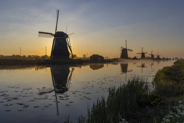 Tradycyjne Holenderskie Wiatraki Kinderdijk Unesco Site Holandia — Zdjęcie stockowe
