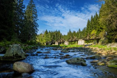 gate bridge in Rechle near Modrava,  Sumava National Park, Czech Republic clipart