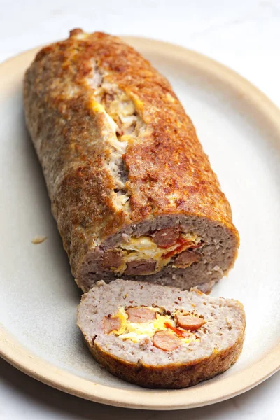 Homemade Meat Loaf Filled Egg Sausage — 图库照片