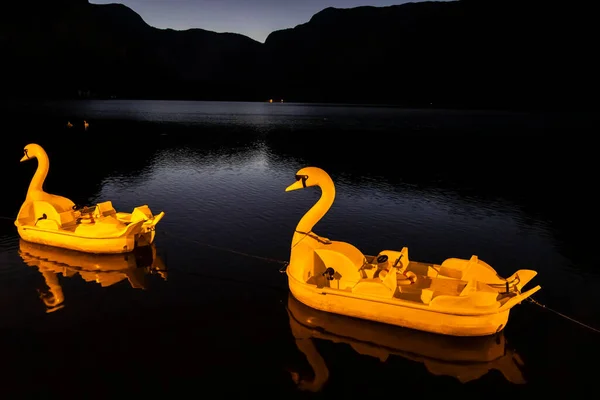 Boats Swans Hallstatter See Austria — Stock Photo, Image