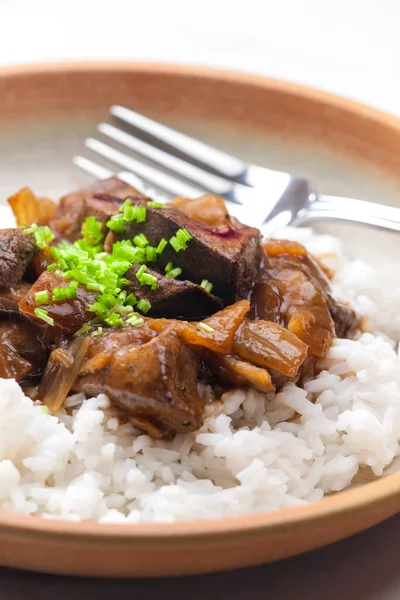 Chinese Beef Meat Soy Sauce Served Rice — Stock Photo, Image