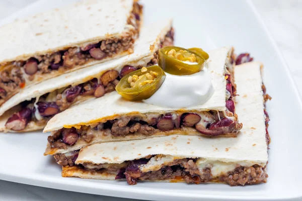 Quesadilla Filled Minced Beef Meat Beans Cheese — Stock Photo, Image