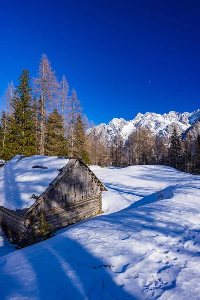 Zimní Krajina Vršic Národní Park Triglavski Slovinsko — Stock fotografie