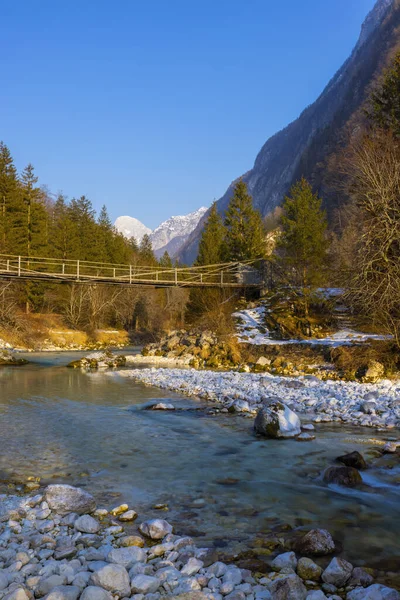 Γέφυρα Rope Στον Ποταμό Soca Εθνικό Πάρκο Triglavski Σλοβενία — Φωτογραφία Αρχείου