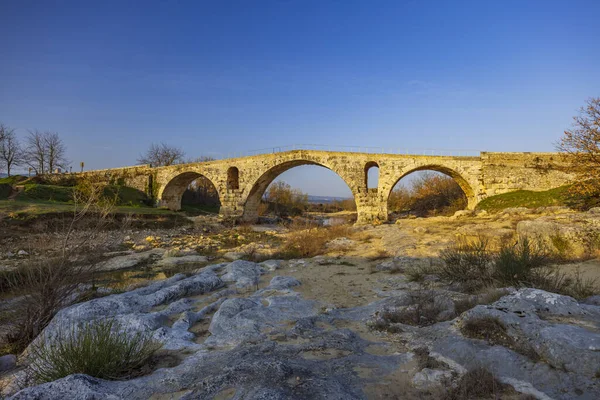 Pont Julien Roman Stone Arch Bridge Calavon River Provence France — Foto de Stock