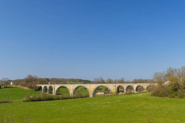 Arched Stone Railway Bridge Onabandoned Railway Cognieres Doubs Francja — Zdjęcie stockowe