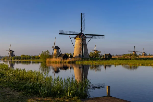 Moinhos Vento Holandeses Tradicionais Kinderdijk Site Unesco Países Baixos — Fotografia de Stock