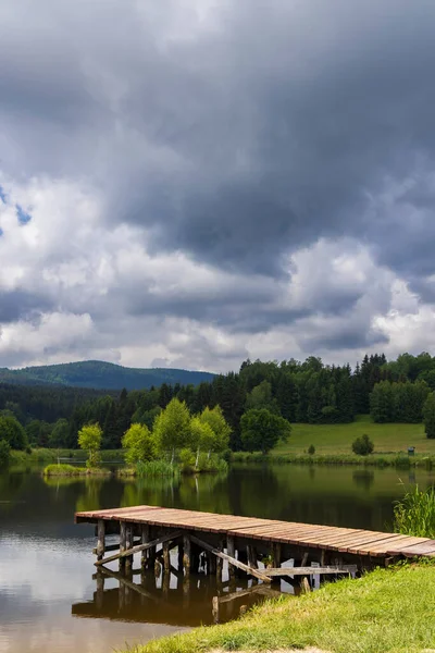 Pond Poniatow Rudawa Orlicke Mountains Okres Kladzko Poland — Zdjęcie stockowe