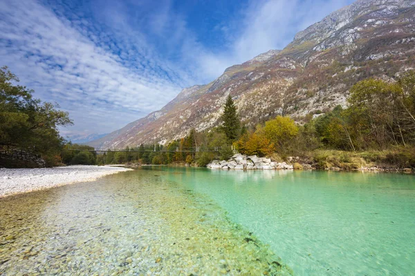 Landskap Med Flod Nära Byn Bovec Triglavski Nationalpark Slovenien — Stockfoto