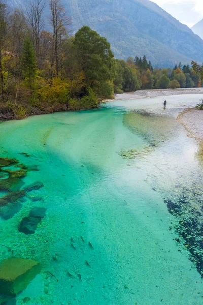 Landskap Med Flod Nära Byn Bovec Triglavski Nationalpark Slovenien — Stockfoto