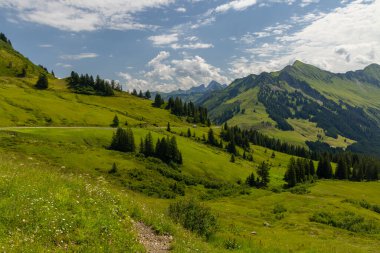 Yaz başında tipik dağlık arazi Damuls, Vorarlberg, Avusturya yakınlarında.