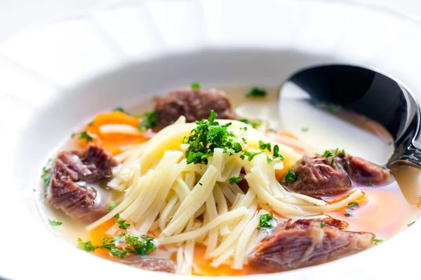 Beef Broth Noodles Carrot — Stock Photo, Image
