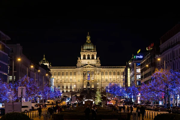 Wenceslasplein Met Kerstmis Praag Tsjechië — Stockfoto
