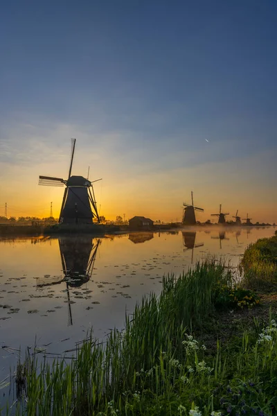 Tradycyjne Holenderskie Wiatraki Kinderdijk Unesco Site Holandia — Zdjęcie stockowe