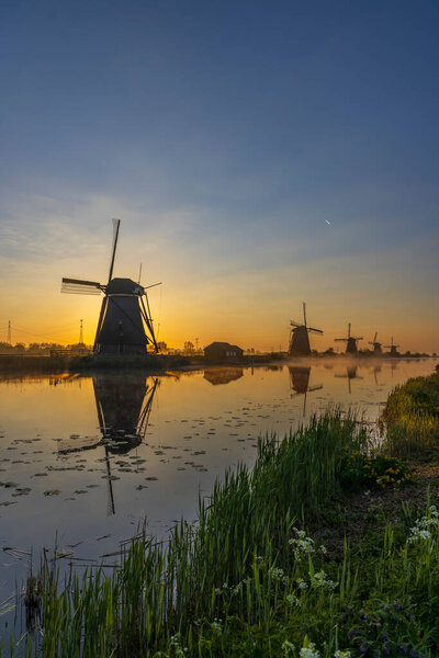 Traditional Dutch windmills in Kinderdijk - Unesco site, The Netherlands
