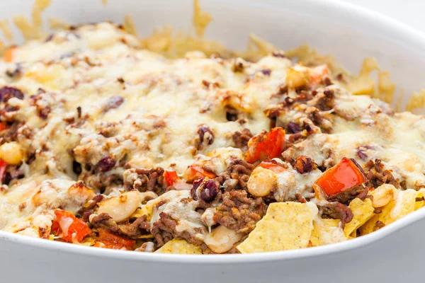 Nachos Minced Beef Red Pepper Beans — Stock Photo, Image