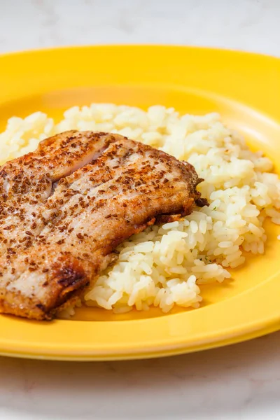 White Fish Cumin Served Rice — Stock Photo, Image