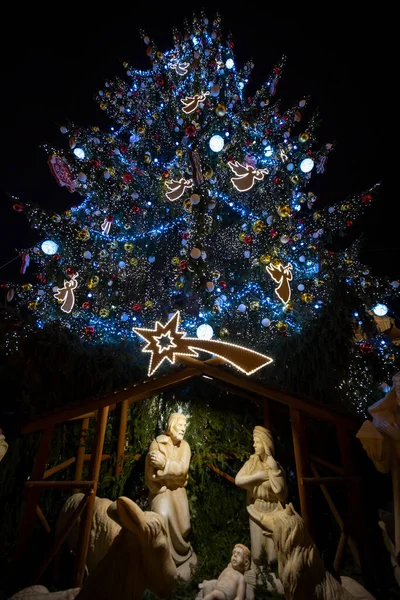 Κούνια Και Χριστουγεννιάτικο Δέντρο Στην Πλατεία Της Παλιάς Πόλης Πράγα — Φωτογραφία Αρχείου