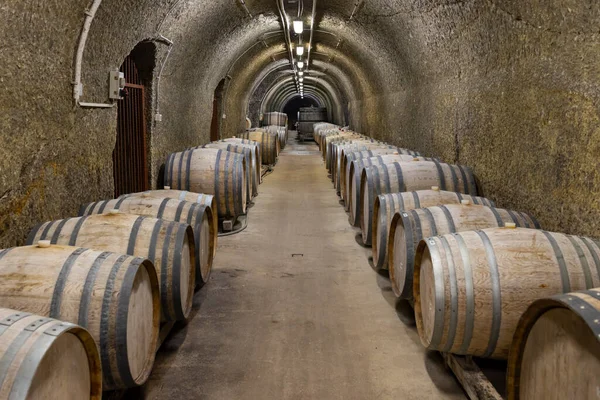 Wijnkelders Met Vaten Traditionele Wijn Genaamd Bikaver Bij Eger Hongarije — Stockfoto