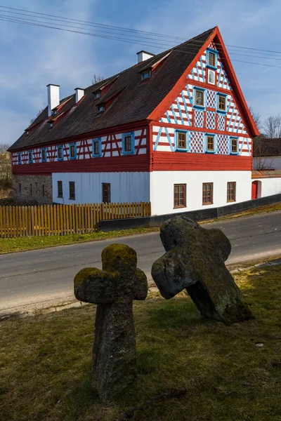 Yarı Keresteli Çiftlik Evi Milhostov Halk Mimarisi Batı Bohemya Çek — Stok fotoğraf