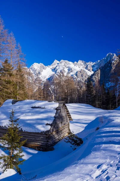 Vinterlandskap Nära Vrsic Triglavski Nationalpark Slovenien — Stockfoto