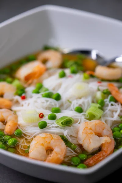 Soup Shrimps Vegetables Rice Nooodles — Stock Photo, Image