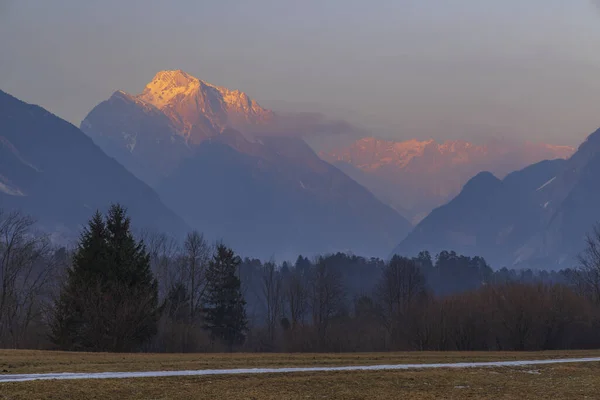 Winter Landscape Village Bovec Triglavski National Park Slovenia — Stock Photo, Image