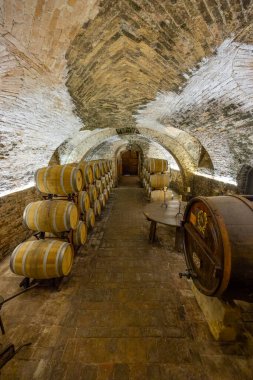 Wine cellar in Castello di Razzano, Piedmont, Italy clipart