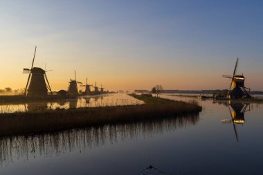 Traditional Dutch windmills in Kinderdijk - Unesco site, The Netherlands 