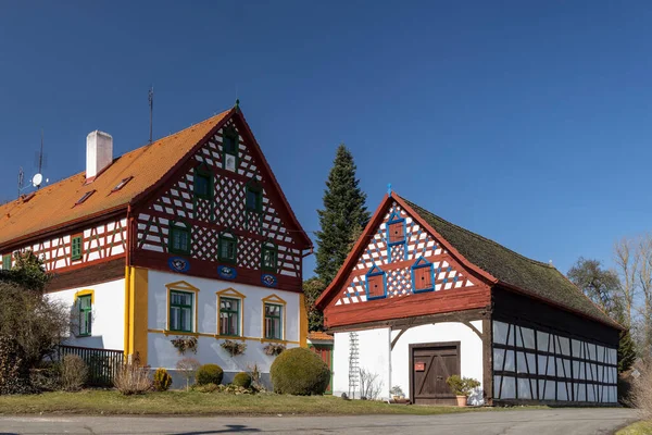 Drewniany Dom Rustykalny Architektura Ludowa Doubrava Czechy Zachodnie Czechy — Zdjęcie stockowe