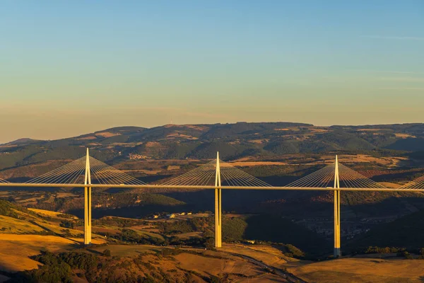 Multi Span Cable Stayed Millau Viaduct Gorge Valley Tarn River — Stock Photo, Image