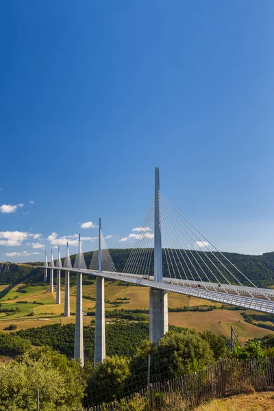 Multi Span Cable Stayed Millau Viaduct Gorge Valley Tarn River — Fotografia de Stock