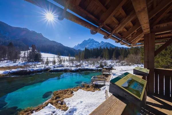 Vinterlandskap Zelenci Slovenien — Stockfoto