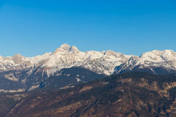 Paisagem Inverno Com Pico Triglav Parque Nacional Triglavski Eslovênia — Fotografia de Stock
