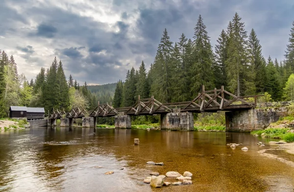 Gate Bridge Rechle Modrava Sumava National Park Czech Republic — Stock Photo, Image