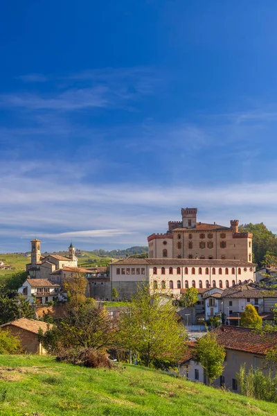 Slott Och Stad Med Vingård Barolo Langhe Region Piemonte Italien — Stockfoto