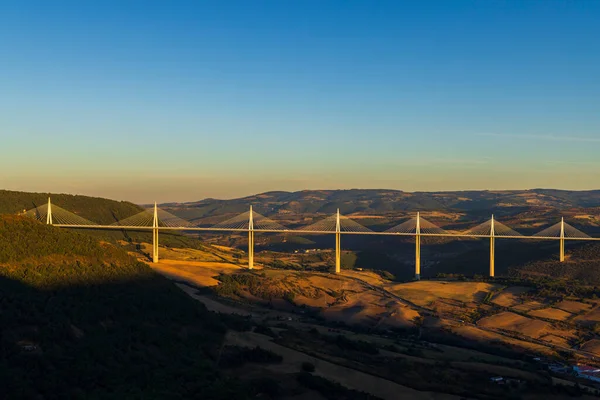 Multi Span Cable Stayed Millau Viaduct Gorge Valley Tarn River — Foto Stock