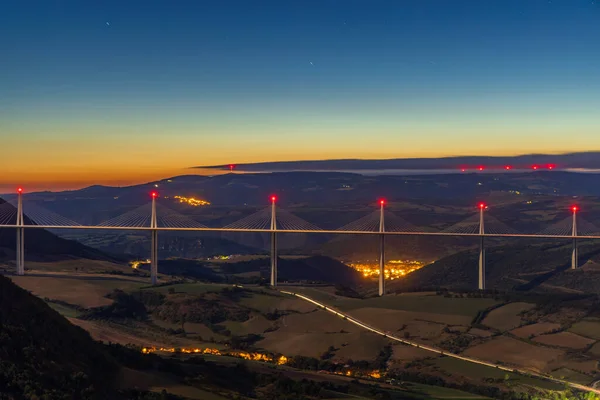 Multi Span Cable Stayed Millau Viaduct Gorge Valley Tarn River — Foto Stock