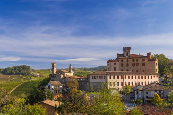意大利皮埃蒙特兰格地区Barolo有葡萄园的城堡和城镇 — 图库照片