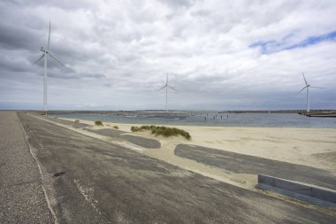 Wind turbines on edge of  national park Oosterschelde, Domburg - Vrouwenpolder, The Netherlands